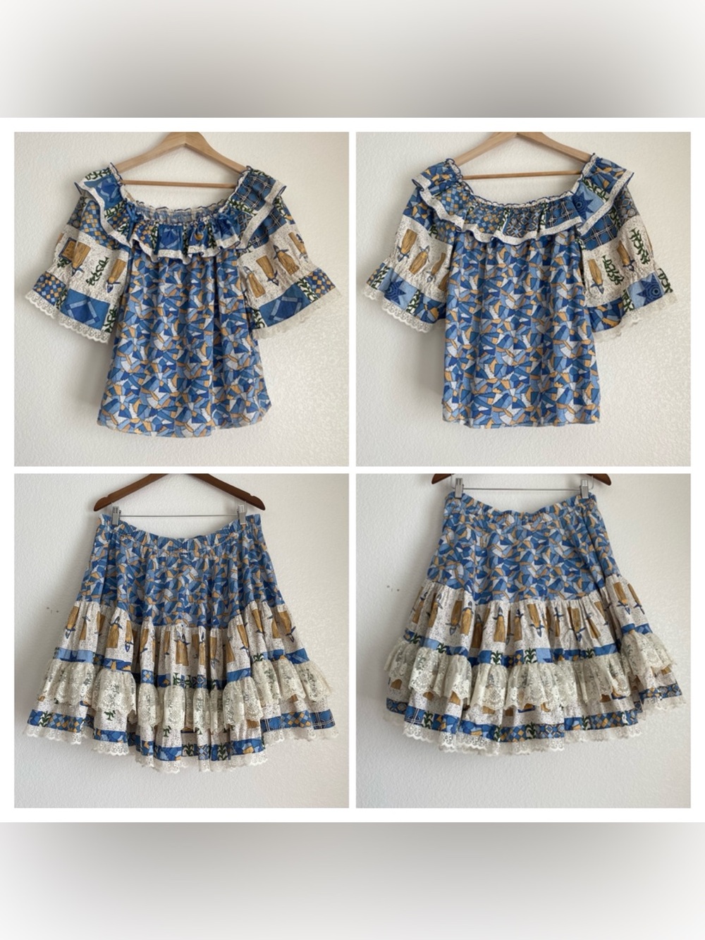 Vintage Jamarisk Cornshucks Dolls and Quilts 2 piece top and skirt, M/L